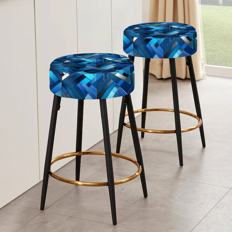 Design Art Deep Cobalt Blue Symmetry Cubes Geometric Bar Stools Set Of 2 Wayfair